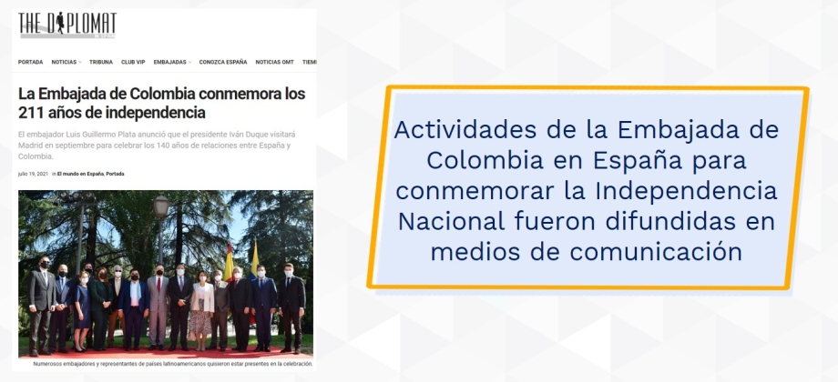 Actividades de la Embajada de Colombia en España para conmemorar la Independencia Nacional fueron difundidas en medios de comunicación